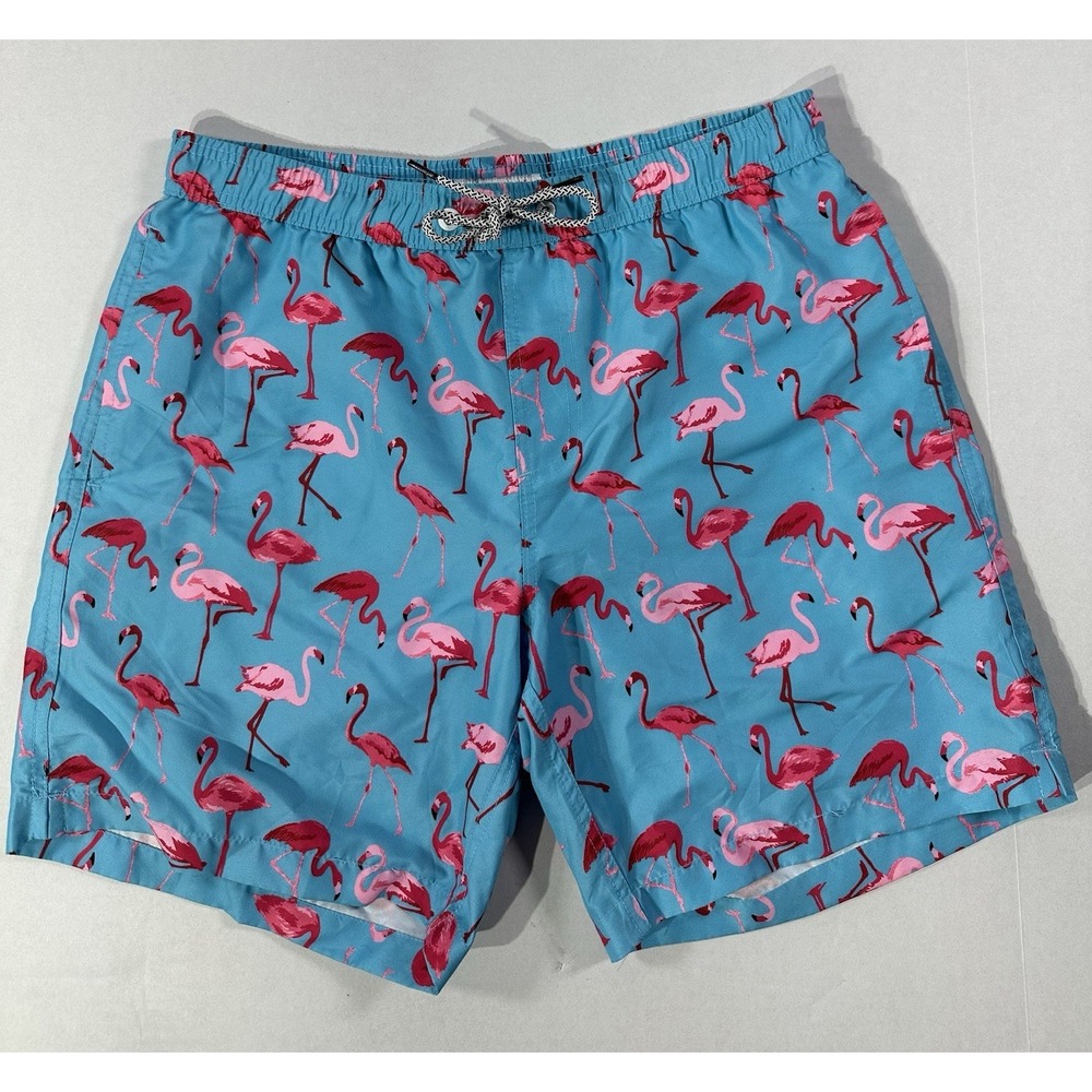 Maamgic Men's Swim Trunks Large Blue Pink Flamingo Print Quick Dry Beach Shorts